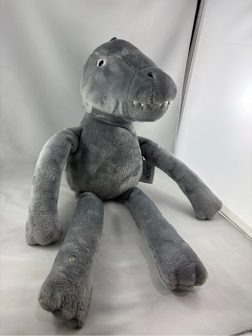 Lil Dickens Grey Dinosaur Plush Stuffed Animal T-Rex Long Legs Blue Spikes